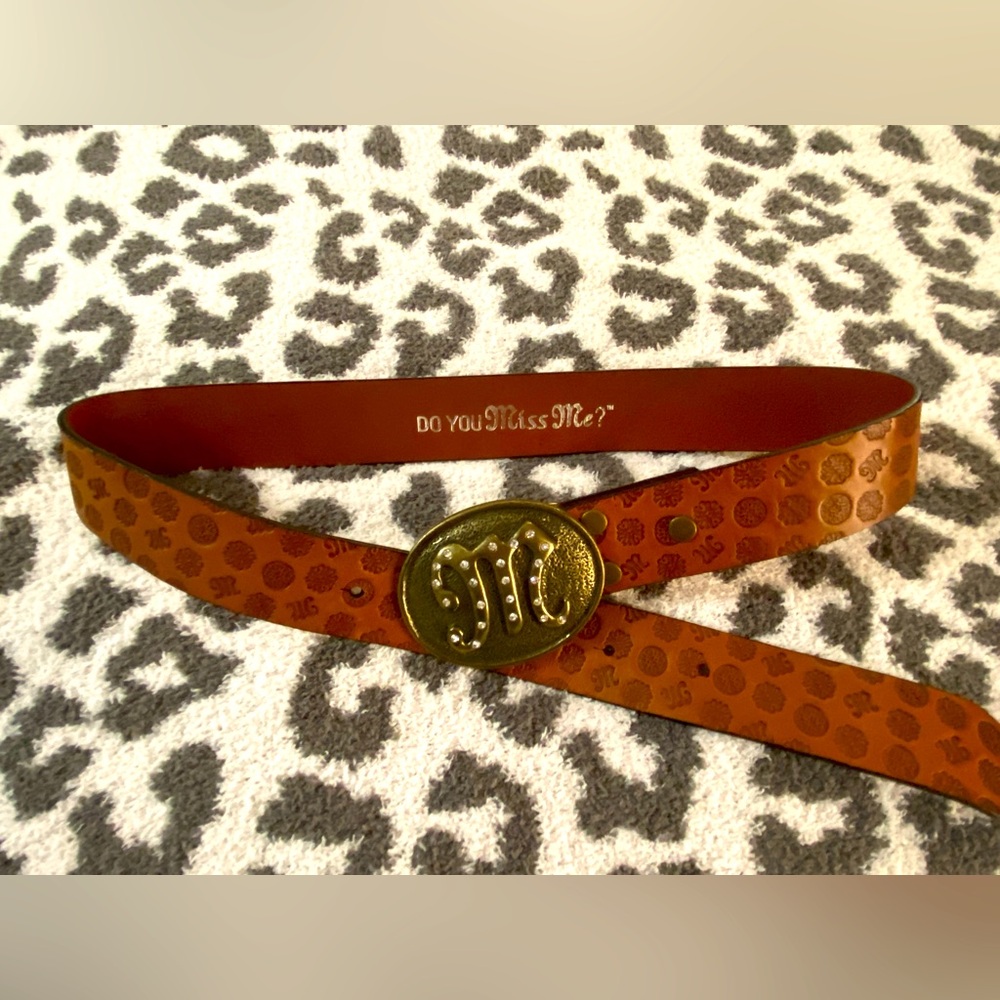 Miss Me Embossed Brown Leather Belt